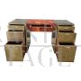 Scrivania design in ottone e radica con cassettiera