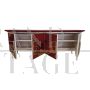 Credenza design a 4 ante in vetro rosso bordeaux e specchio