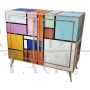 Credenza design in vetro multicolore con interno a specchio illuminato