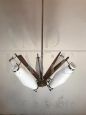 Lampadario vintage a sospensione con 5 luci, in vetro, ottone e legno teak