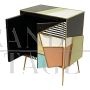 Piccola credenza design a due ante in vetro multicolore, anni '80