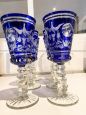 Set di 12 bicchieri e calici in vetro di Murano blu finemente decorato, Italia anni '70