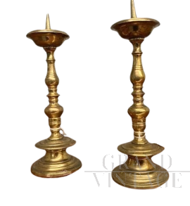 Coppia di candelabri Impero antichi in bronzo, primi '800                            