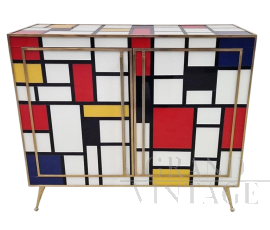 Credenza a due ante in vetro di Murano stile Mondrian                            