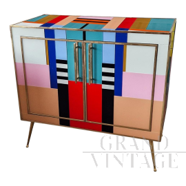 Credenza stile vintage in vetro di Murano multicolore                            