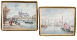 Aldo Sessa - Coppia di acquerelli raffiguranti la cattedrale di Notre-Dame di Parigi                            