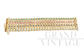 Bracciale anni '60 in oro 14 kt con zaffiri, rubini, smeraldi e turchesi                            