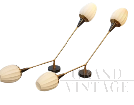 Grandi appliques vintage in stile Stilnovo in ottone e vetro