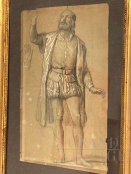 Antico disegno bozzetto di nobile dell'800 in costume d’epoca                            