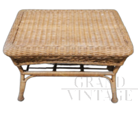 Tavolino da appoggio vintage in bamboo e rattan                            