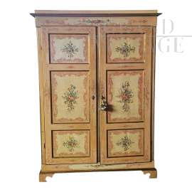 Antique Tyrolean two-door wardrobe lacquered and hand-painted  