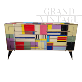 Low dresser with six drawers in multicolored glass        