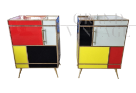 Pair of bedside tables in wood and glass in four colours