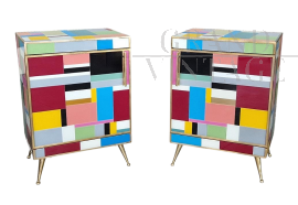Pair of multicolored Murano glass bedside tables