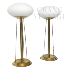 Pair of vintage brass table lamps, mid-century design from the 1970s