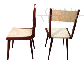 Pair of Carlo Ratti style chairs in wood and ivory skai, 1960s        