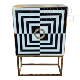 Optical design bar cabinet sideboard in black and white glass