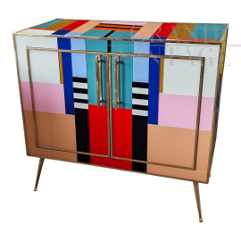 Vintage style sideboard in multicolored Murano glass