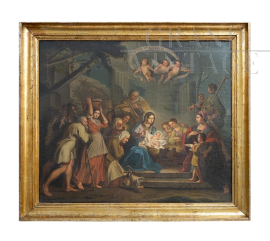 Antique painting with Nativity, oil on canvas of Italian manufacture 