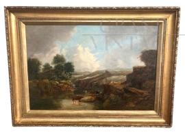 Antique painting with landscape from the English school, 19th century