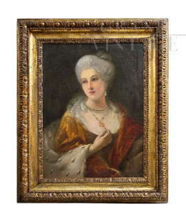 Antique painting with portrait of a noblewoman from the family of Charles III of Bourbon