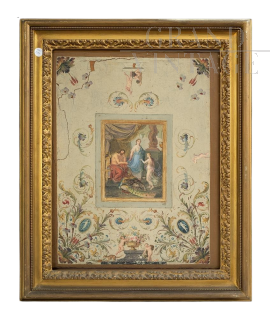 Antique painting with neoclassical scene, oil on canvas from the early 19th century