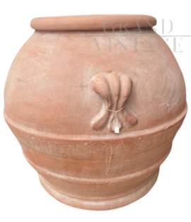 Huge antique terracotta oil jar with brand, Tuscany 19th century