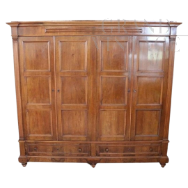 Large antique 4-door walnut wardrobe from the 19th century