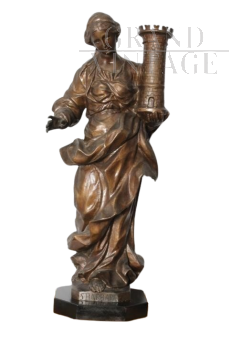 Large antique bronze sculpture depicting Saint Barbara, 19th century