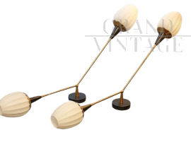 Large mid-century Stilnovo style wall lights in brass and glass