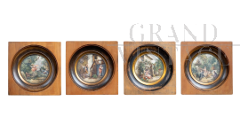 Group of four antique paintings of French Napoleon III period with gallant scenes