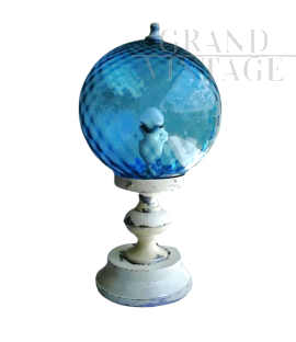 70s table lamp with light blue glass  