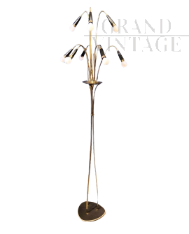 Vintage brass floor lamp with 9 lights, Italy 1950s