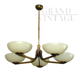 1930s art deco chandelier in brass  