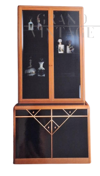 Vintage Torrigiani display bookcase in walnut and black crystal, 1990s