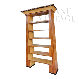Art deco trapezoid bookcase in birch briar