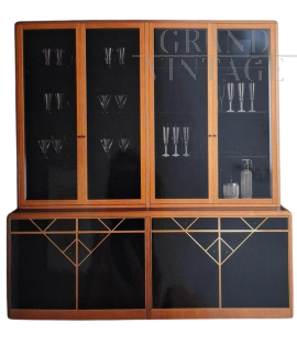 Torrigiani design bookcase in walnut and black crystal, 1990s