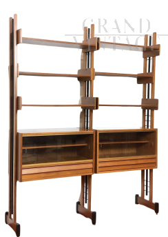 Vintage mid-century modular bookcase in teak wood