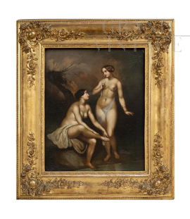 Bathing nymphs - antique painting from the French Napoleon III era