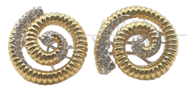 Vintage spiral earrings in yellow and white gold with diamonds