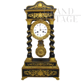 Antique Napoleon III period table pendulum clock in wood and bronze