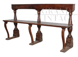 Antique 18th century bench in walnut with turned columns