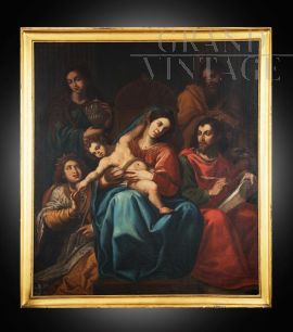 Antique oil painting on canvas depicting the Mystical Marriage of Saint Catherine