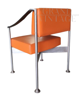 Vintage design armchair in steel and orange skai, 1970s
