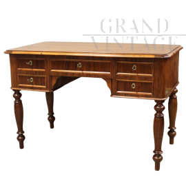 Antique Louis Philippe desk in walnut with drawers, 19th century Italy