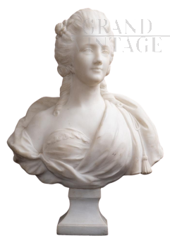 Antique bust sculpture of Marie Antoinette in statuary white marble