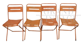 Set of 4 orange iron garden chairs, 1970s