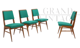 Set of 4 mid-century French dining chairs in green skai, 1950s