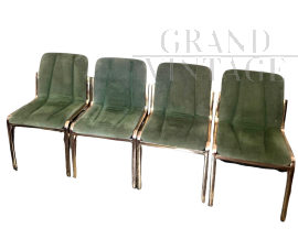 Set of 4 design chairs by Vittorio Gregotti in green suede