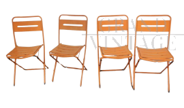 Set of 4 orange iron folding garden chairs, 1970s           